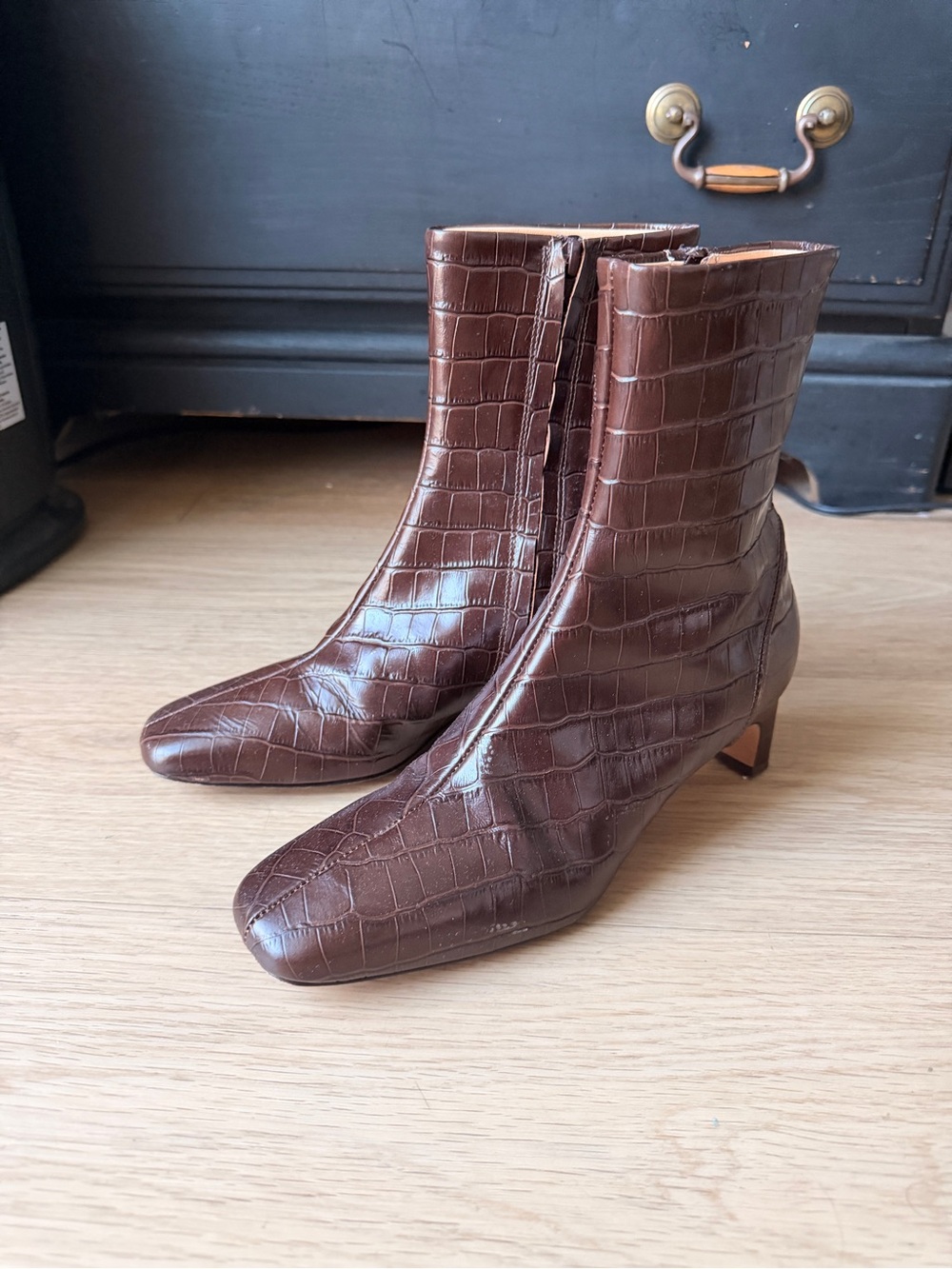 Rouje Paris Doria Boots - Croc-Embossed Brown Leather Ankle Boots 37 - Picture 3 of 8